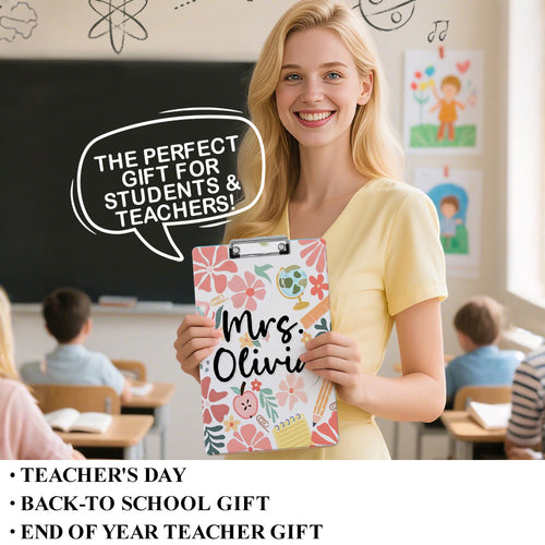 Custom Text Name Folder with Floral Stationery Design – Teacher's Day