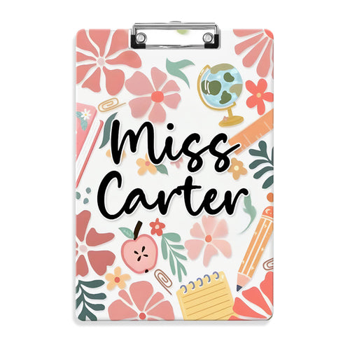 Custom Text Name Folder with Floral Stationery Design – Teacher's Day